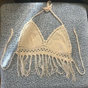 SHEIN Cream Crochet halter crop Top